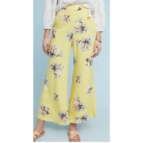 Anthropologie Feather Bone Talese Wide Leg Pants Yellow Size 8 - Picture 3 of 16